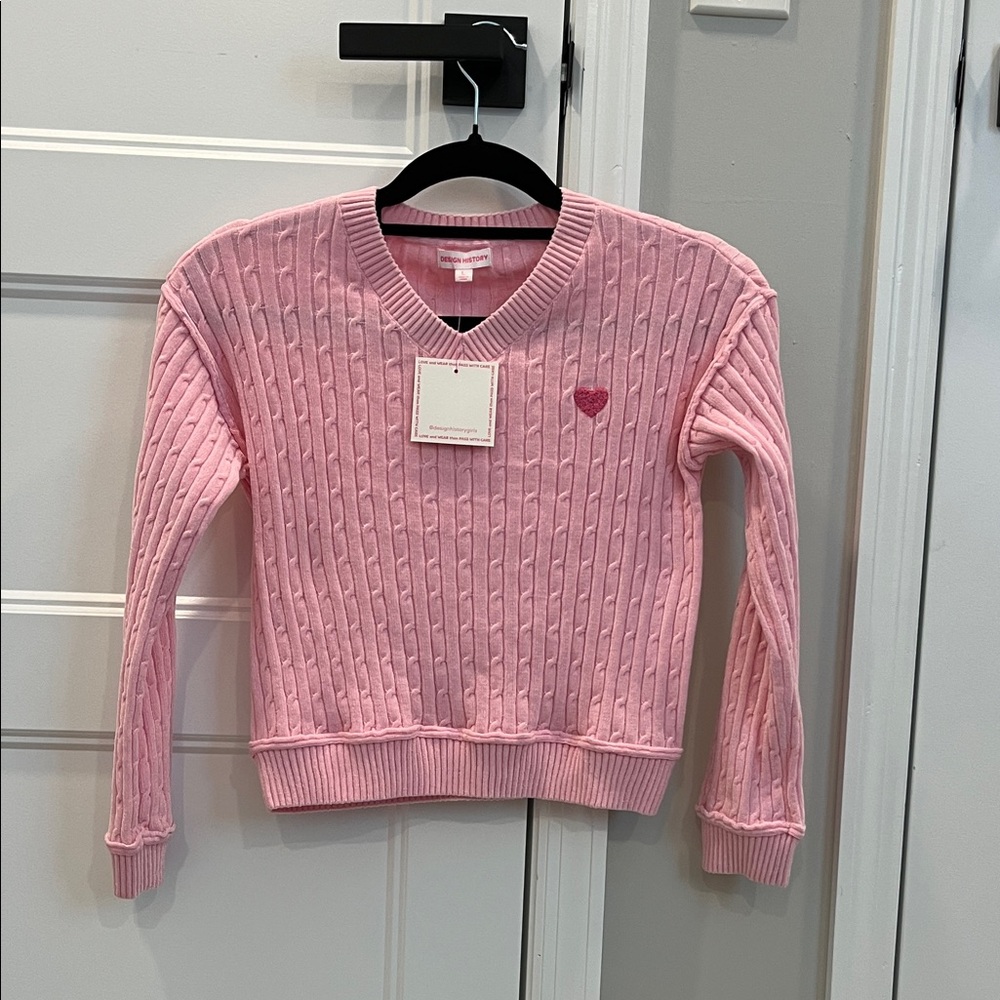 NWT Design History size L girls Pink Cable Knit Sweater
